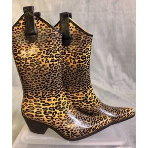 Corkys Rodeo Womens Rain Boots Cowboy Glam Western Boots Leopard Print 8  Beth